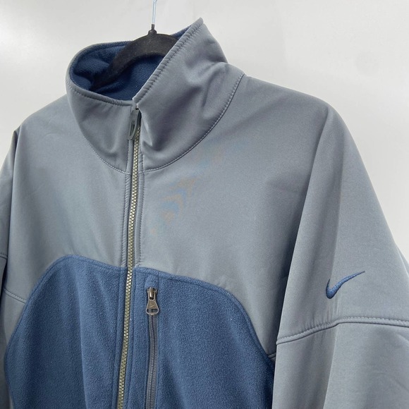 NIKE Vintage Men's Gray Navy Blue Fleece Full Zip Jacket Size Large - Picture 3 of 5